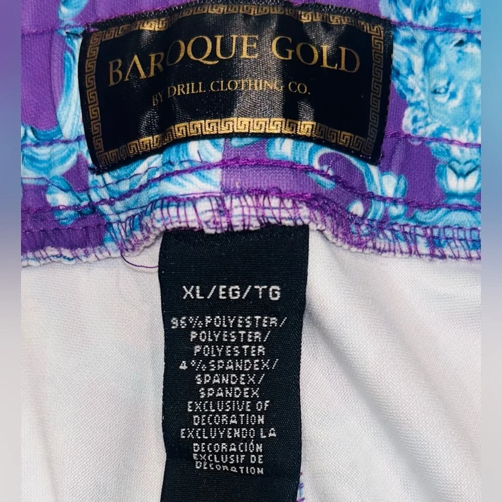 NWT Baroque Gold SZ XL purple/blue “Baroque” print shorts/waist 38”-52”